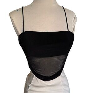 Revolve superdown designer black mesh sheer cropped strappy tank top women’s